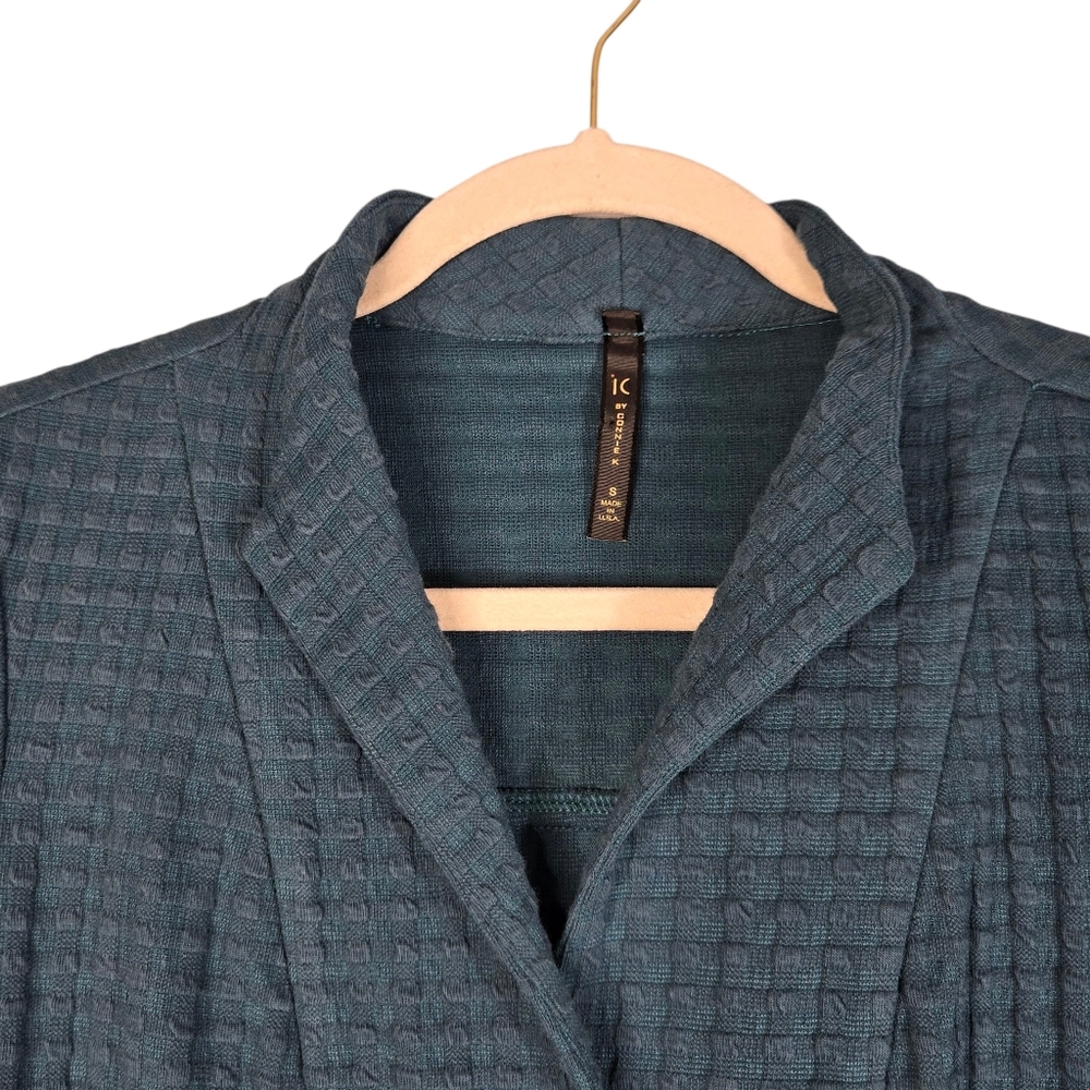 IC by Connie K Size Small Teal Green A-line Textured Knit Blazer Hi Low Hem - Picture 6 of 15